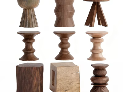 Various Wooden Side Tables With Unique Designs And Shapes For Home Decor 3d model