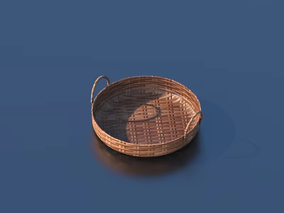 Round Bamboo Woven Tray With Handle For Household Living Supplies Serving 3d model
