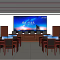 Modern Conference Room Interior With Large Screen Tables And Chairs Setup