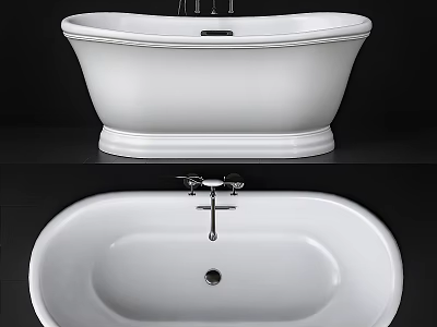 Classic White Oval Bathtub With Chrome Faucet And Central Drain Design 3d model