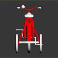 Red Classic Tricycle with White Seat and Rims on Dark Background with Reflective Surface