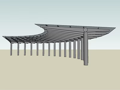 Modern Pergola Design With Curved Roof Structure And Multiple Columns For Outdoor Space 3d model