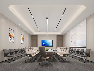 Modern Conference Room Interior Design With Long Table TV Screen And Wall Paintings 3d model