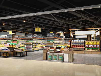 Brightly Lit Supermarket Department Store With Shelves Filled With Diverse Products And Neat Layout 3d model