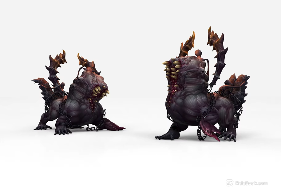 Fierce Mythical Monster Character With Sharp Horns Spiked Back And Chain Details 3d model 