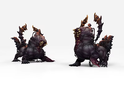 Fierce Mythical Monster Character With Sharp Horns Spiked Back And Chain Details 3d model