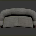 Light Gray Fabric Two Seater Sofa With Red Carved Wooden Frame And Legs