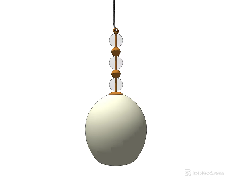 Modern Pendant Light With White Spherical Shade And Wooden Transparent Bead Details 3d model 