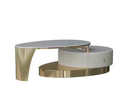 Modern Round Coffee Table With Golden Metal Frame And White Quilted Leather Top 3d model