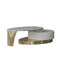 Modern Round Coffee Table With Golden Metal Frame And White Quilted Leather Top