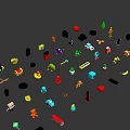 Vibrant Colorful Miniature Toys Scattered On Purple Background