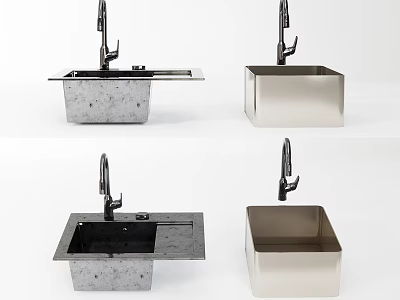 Various Modern Kitchen Sink Models With Faucet In Stainless Steel And Stone Materials For Home 3d model