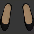 Pair of Women's Black Flat Shoes With Textured Upper And Light Brown Insole