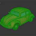 Vintage Orange Beetle Car Featuring Blue Windows And Red Wheels On Black Surface