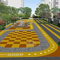 Fire Rescue Access Area With Colored Paved Surface Circular Markings And Greenery 3d model
