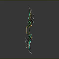 Fantasy Bow Weapon with Green Glowing Accents Intricate Decorative Design and Sharp Edges
