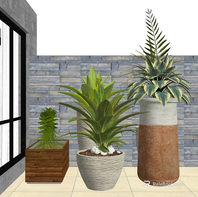 Decorative Potted Plants With Various Types And Different Material Pots For Home Garden 3d model 
