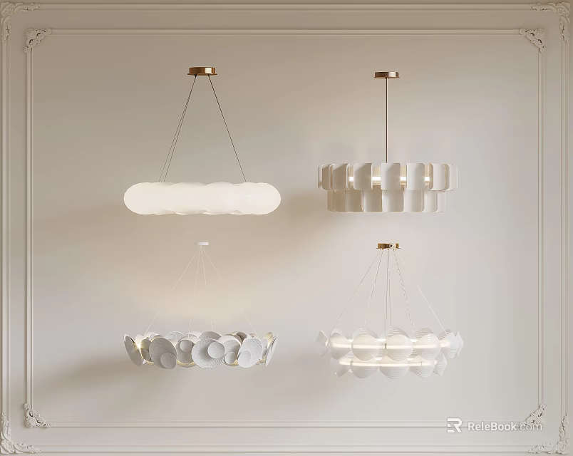 Modern White Chandelier Designs with Geometric Shapes and Circular Patterns for Home Interior 3d model 
