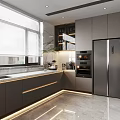 Modern Open Kitchen Interior With Marble Counter Island Bar Stools And Glass Doors