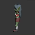 3D Green Goblin Character Design With Blue Hair Yellow Eyes Red Top Green Shorts Goggles