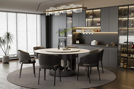 Modern Light Luxury Restaurant Marble Dining Table and Chair Combination Bar Dining Table Rock Board Dining Table Leather Dining Chair Cabinet Wine Cabinet 3d model