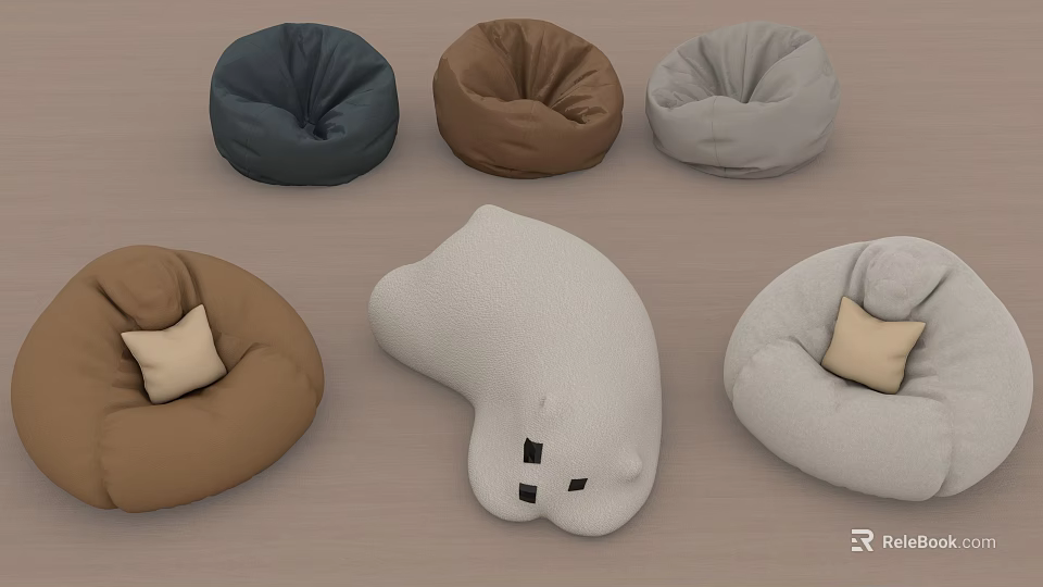 Comfortable Single Sofa Collection Including Bean Bag Chairs And Bear Shaped Design In Various Colors 3d model 