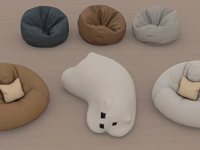Comfortable Single Sofa Collection Including Bean Bag Chairs And Bear Shaped Design In Various Colors 3d model