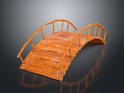 Wooden Arch Bridge With Curved Railings And Wooden Planks Garden Decorative Structure 3d model