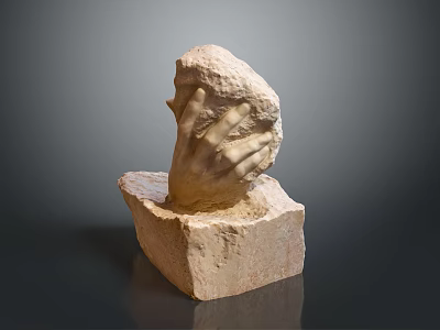 Stone Sculpture Artwork with Hand Holding Rock Placed on Square Base 3d model