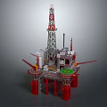 Offshore Oil Drilling Platform With Tall Drilling Tower Red Pillars And Deck Equipment