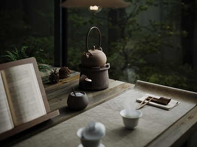 New Chinese Tea Set Tea Room 3d model