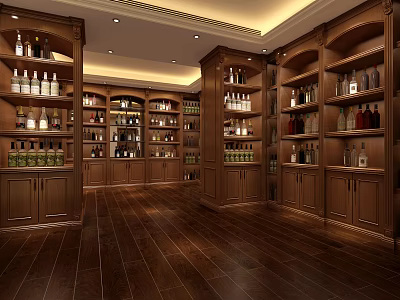 Elegant Wine Cellar With Wooden Cabinets Floors And Wine Bottles 3d model