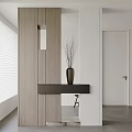 Modern Minimalist Entryway Hallway With Wooden Partition Vase And Twigs Design