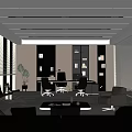 Modern Office Interior With Open Layout Large Windows Bookshelves Sofa And Coffee Table