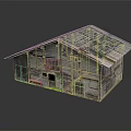 Weathered Wooden House With Metal Roof Wooden Walls And Green Plants Around