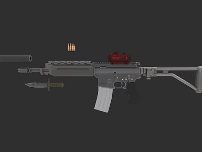 Modern Tactical Rifle With Red Dot Sight Magazine Bullets And Bayonet For Military Use 3d model