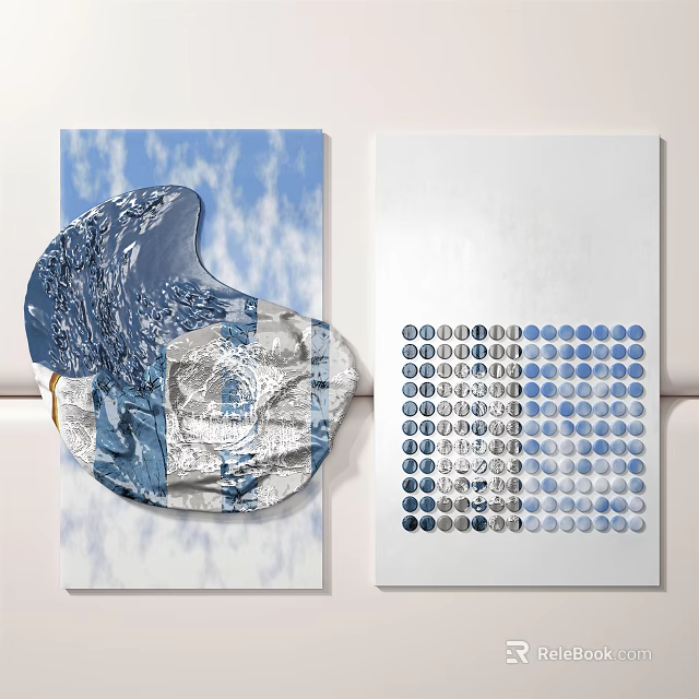 Modern Wall Decor With Abstract Blue White Patterns And Circular Dots Design 3d model 