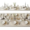 Elegant Tableware Set For Dining Table With Plates Cups Cutlery And Woven Placemats 3d model