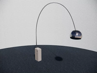 Modern Arched Floor Lamp with Silver Dome Shade White Square Base on Dark Surface 3d model