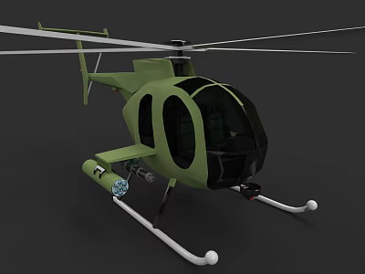 Detailed Green Military Helicopter with Airframe Mounted Equipment and White Landing Gear 3d model