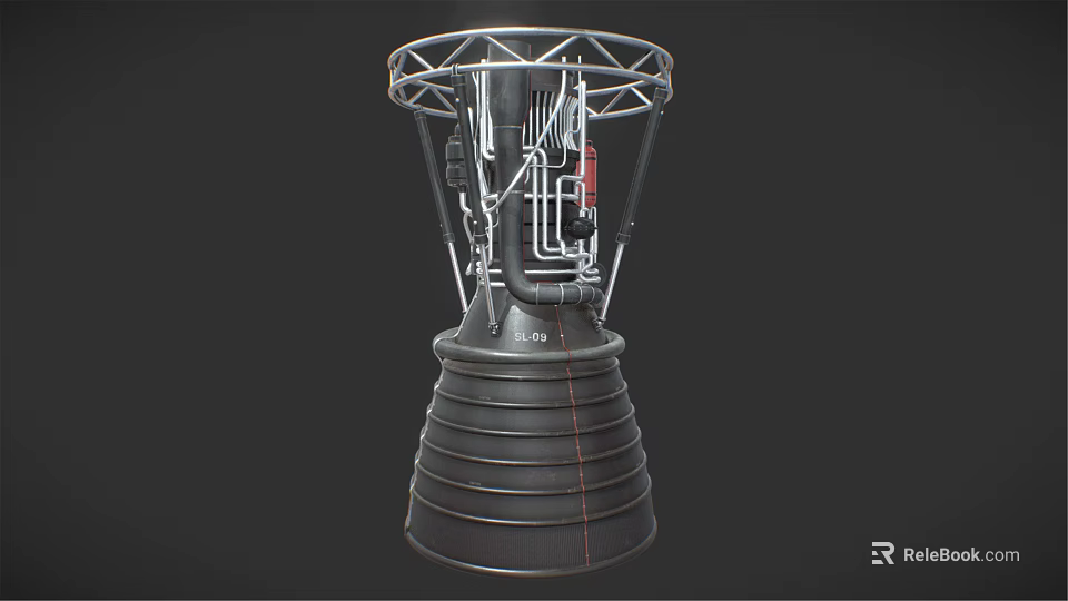 Industrial Rocket Engine With Metal Frame Pipes And Internal Mechanical Components 3d model