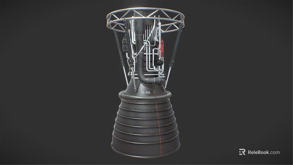 Industrial Rocket Engine With Metal Frame Pipes And Internal Mechanical Components 3d model 