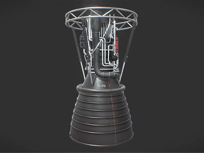 Industrial Rocket Engine With Metal Frame Pipes And Internal Mechanical Components 3d model