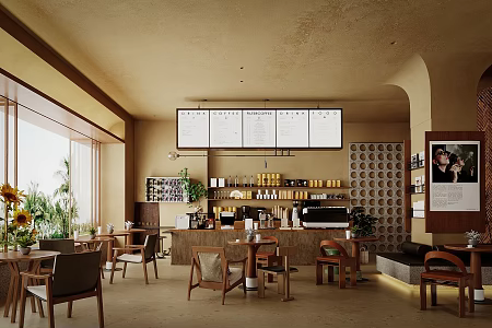 Quiet Ancient Cafe Cashier Console Cashier Front Desk Coffee Table Chair Coffee Machine Coffee Shop Card Seat Sofa 3d model