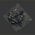 Miniature Garden Scene With Dark Mat Stones Black Wood Logs Moss And Green Plants