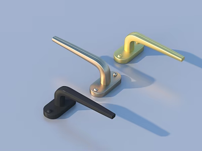 Modern Metal Lever Door Handles in Gold Silver and Black Colors 3d model