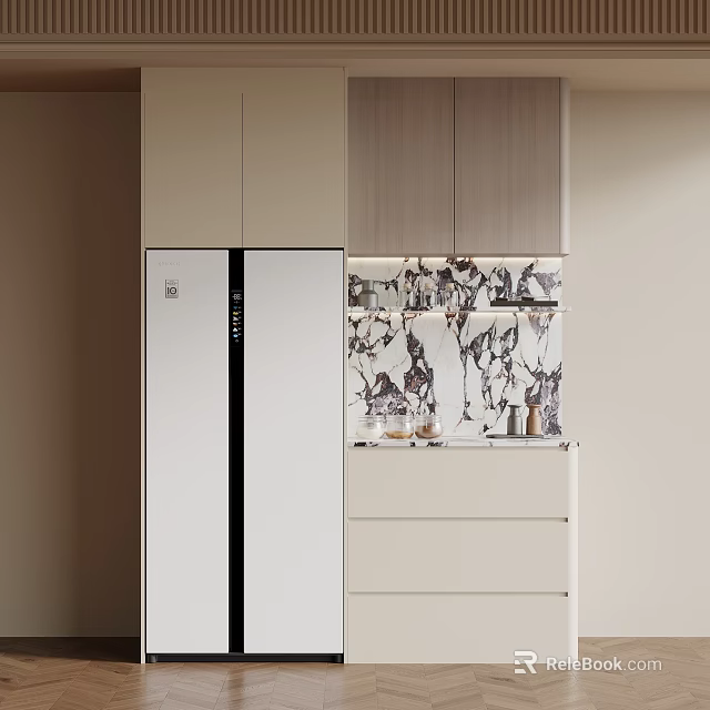 Contemporary Sideboard Interior Design With Storage Cabinets Drawers Modern Countertop And Decor Items 3d model 