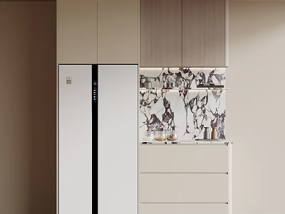 Contemporary Sideboard Interior Design With Storage Cabinets Drawers Modern Countertop And Decor Items 3d model