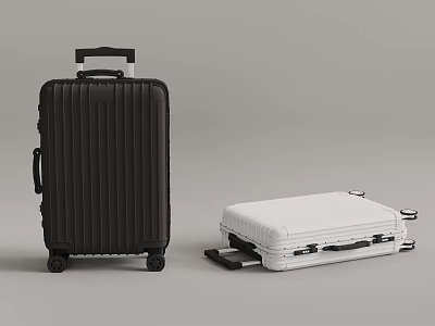 Stylish Black and White Travel Suitcases With Telescopic Handle Rolling Wheels and Organizer Compartments 3d model