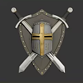 Medieval Weapon Collection With Shield Crossed Swords And Decorative Helmet